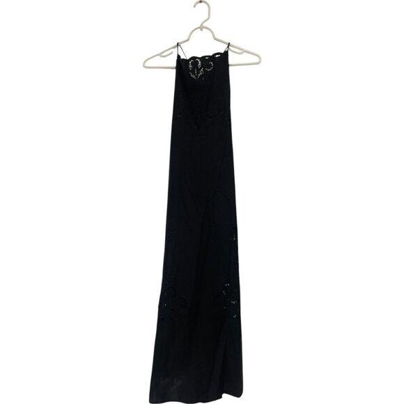 Zara Womens Dress XL Black Embroidered Eyelet Midi Backless A-Line 5107/246 NWT - Picture 3 of 10